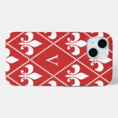 Coques Case-Mate iPhone Crimson Fleur de Lis avec monogramme (Verso (horizontal))