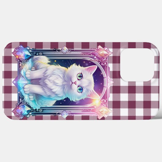 Coques Case-Mate iPhone Cristal Chat Violet Noir Plaid Cute Blanc Kitten (Verso (horizontal))