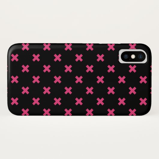 Coques Case-Mate iPhone Crochis Fuchsia sur noir (Dos (Horizontal))