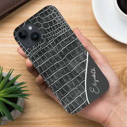 Coque Pour iPhone 14 Crocodile gris charbon Personnalisé