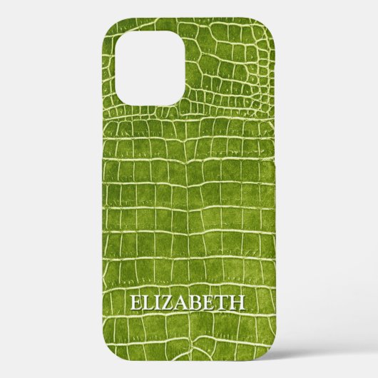 Coques Case-Mate iPhone Crocodile Lime Vert Faux Cuir Personnaliser le nom (Verso)