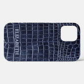 Coques Case-Mate iPhone Crocodile Navy Faux Leather Nom personnalisé (Verso (horizontal))
