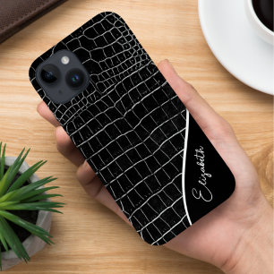 Coque Pour iPhone 14 Crocodile noir personnalisé