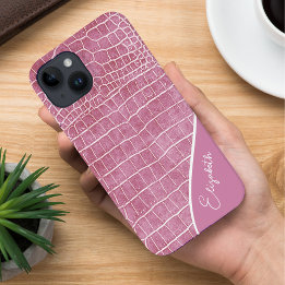 Coque Pour iPhone 14 Crocodile rose Personnalisé