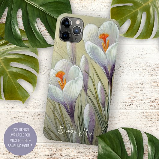 Coques Case-Mate iPhone Crocus Chic de Classe Dessin Botanique d'Art Fin
