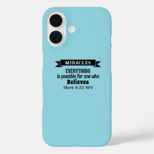 Coques iPhone 16 Croire en Miracles Bible Verse Bleu clair