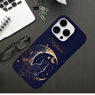 Coques iPhone 16 Pro Croissant de Lune Chat Mystique - Cadeau Céleste P