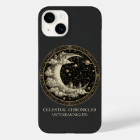 Croissant de Lune Vintage avec Nuages, Rétro Victo