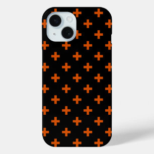 Coque Pour iPhone 15 Croix à pois orange sur fond noir