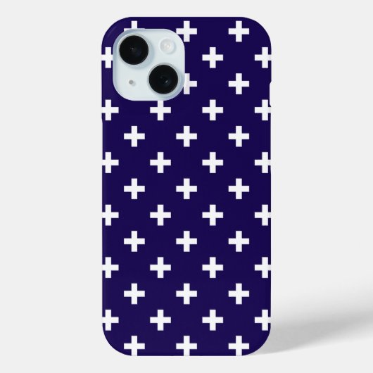 Coques Case-Mate iPhone Croix blanches à pois sur fond bleu marine (Verso)