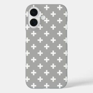 Coques iPhone 16 Croix blanches à pois sur gris