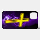 Coques Case-Mate iPhone Croix chrétienne en or et pourpre (Verso (horizontal))