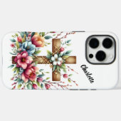 Coques Case-Mate iPhone Croix chrétienne Encerclée Fleurs de Printemps Art (Verso (horizontal))