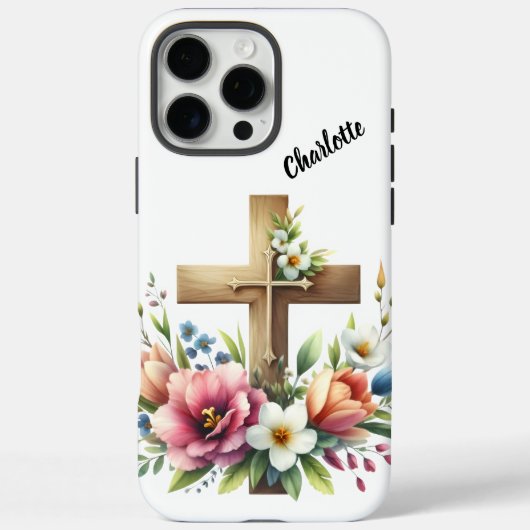 Coques Case-Mate iPhone Croix chrétienne entourée de beauté florale vibran (Verso)
