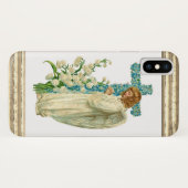 Coques Case-Mate iPhone Croix chrétienne fleurie bleue (Dos (Horizontal))