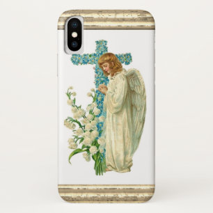 Case-Mate iPhone Case Croix chrétienne fleurie bleue