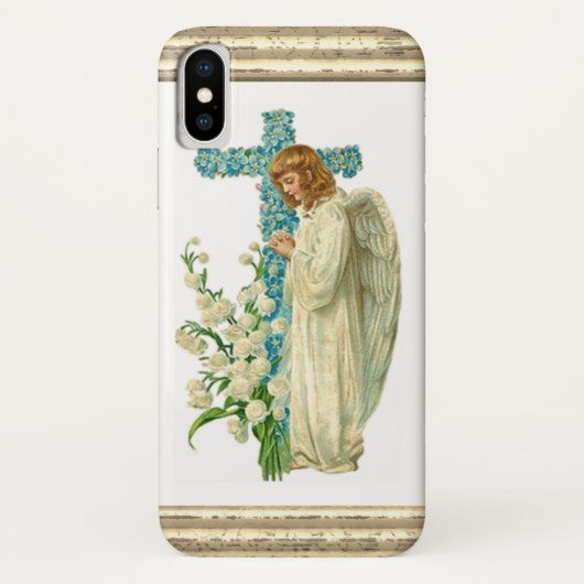 Coques Case-Mate iPhone Croix chrétienne fleurie bleue (Dos)