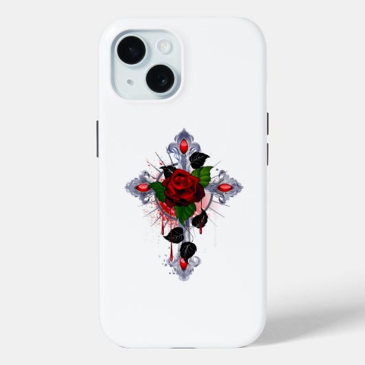 Coques Case-Mate iPhone Croix d'argent avec une rose rouge (Verso)