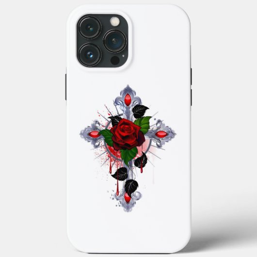 Coques Case-Mate iPhone Croix d'argent avec une rose rouge (Verso)