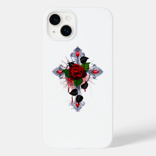Coques Case-Mate iPhone Croix d'argent avec une rose rouge (Verso)