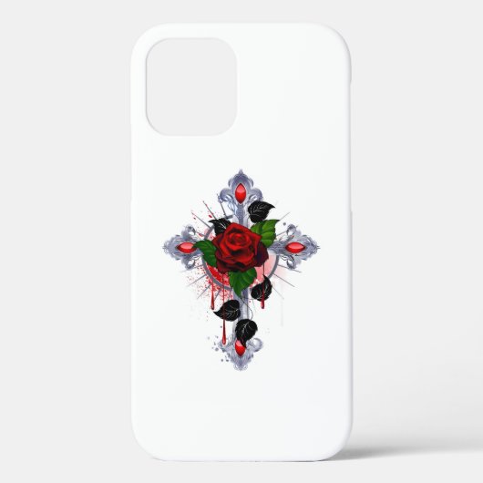 Coques Case-Mate iPhone Croix d'argent avec une rose rouge (Verso)