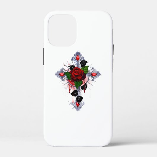 Coques Case-Mate iPhone Croix d'argent avec une rose rouge (Verso)