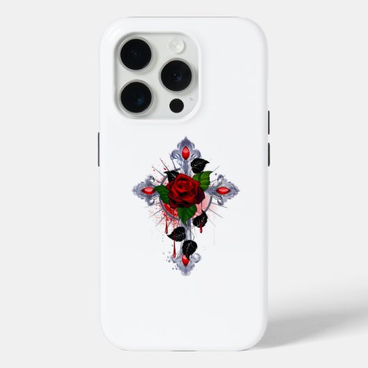 Coques Case-Mate iPhone Croix d'argent avec une rose rouge (Verso)