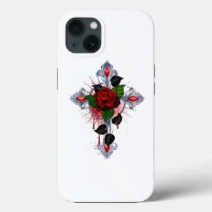 Case-Mate iPhone Case Croix d'argent avec une rose rouge