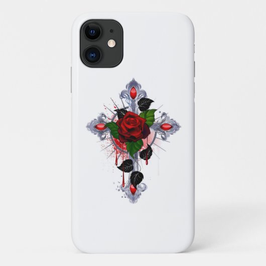 Coques Case-Mate iPhone Croix d'argent avec une rose rouge (Dos)