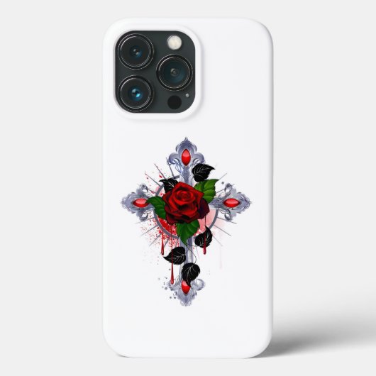 Coques Case-Mate iPhone Croix d'argent avec une rose rouge (Verso)