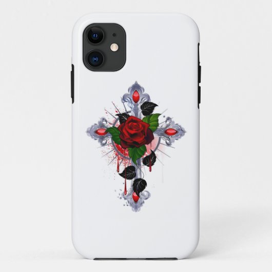 Coques Case-Mate iPhone Croix d'argent avec une rose rouge (Dos)