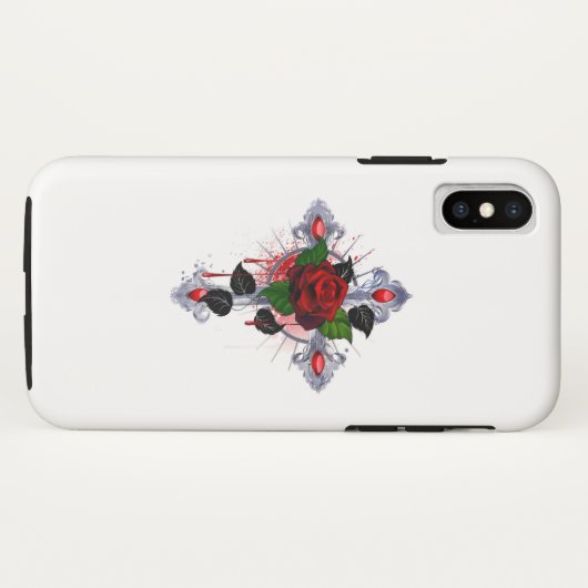 Coques Case-Mate iPhone Croix d'argent avec une rose rouge (Dos (Horizontal))