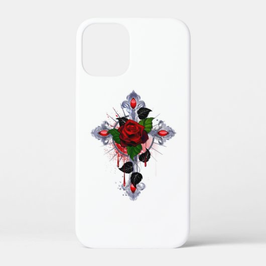 Coques Case-Mate iPhone Croix d'argent avec une rose rouge (Verso)