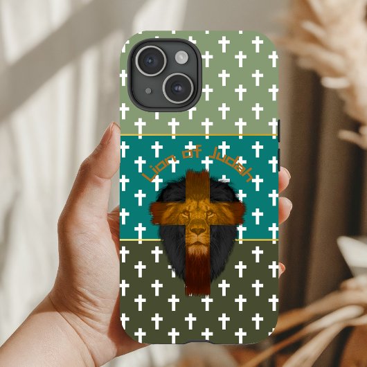 Coques Case-Mate iPhone Croix de Lion de Juda vert olive turquoise Foi