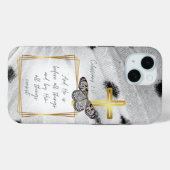Coques Case-Mate iPhone Croix dorée papillon noir et blanc de foi tendance (Verso (horizontal))