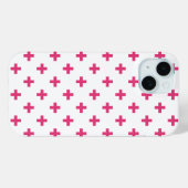 Coques Case-Mate iPhone Croix en pois fuchsia sur fond blanc (Verso (horizontal))