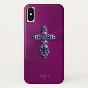 Case-Mate iPhone Case Croix gothique à l'apparence bossée en violet avec