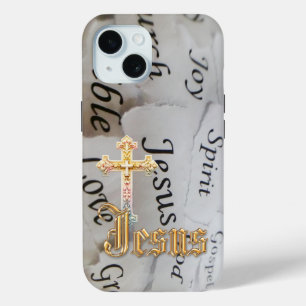 Coque Pour iPhone 15 Croix Jésus Pastel Foi Monochrome Tendance