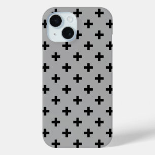 Coque Pour iPhone 15 Croix noires à pois sur gris