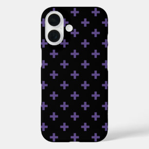 Coques iPhone 16 Croix polka ultra violet sur fond noir