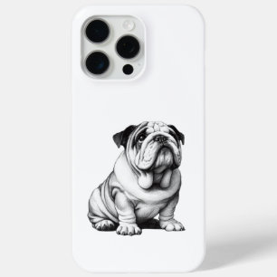 Coque iPhone 15 Pro Max Croquis adorable de bulldog noir et blanc