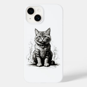Coque Pour iPhone 14 Croquis au crayon de chat mignon