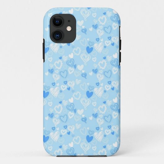 Coques Case-Mate iPhone Croquis bleu-clair de coeurs (Dos)