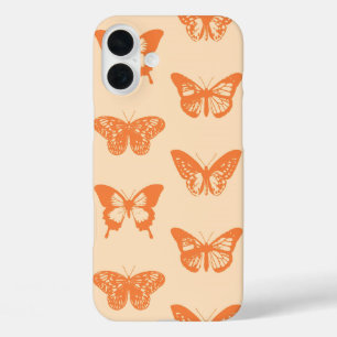 iPhone 16 Plus Case Croquis de papillon, corail orange