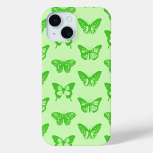 Coque Pour iPhone 15 Croquis de papillon, vert citron