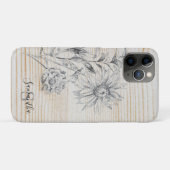 Coques Case-Mate iPhone Croquis floral sur Faux Wood Arrière - plan Monogr (Dos (Horizontal))