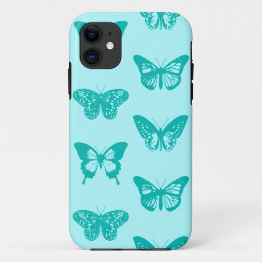 Coques Case-Mate iPhone Croquis papillon, aqua et turquoise (Dos)