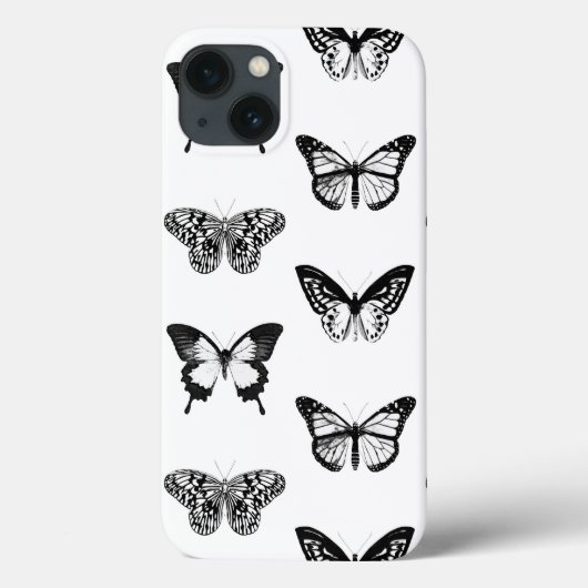 Coques Case-Mate iPhone Croquis papillon, blanc et noir (Verso)