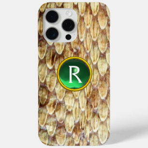 Coque iPhone 15 Pro Max CROTALUS Imprimé Serpent Peau vert Gem Monogramme