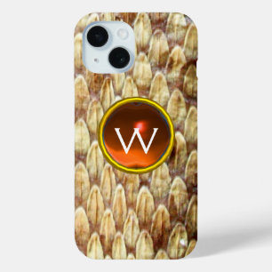 COQUE POUR iPhone 15 CROTALUS ORANGE GEM MONOGRAMME